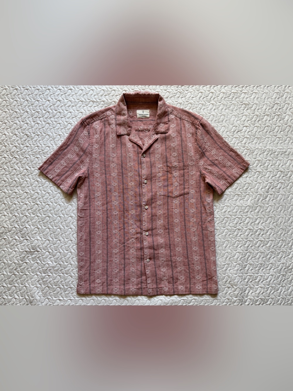 Mutual Weave Men's Rust Pink Camp Collar Patterned Button-Up Shirt Size Small - Picture 2 of 10